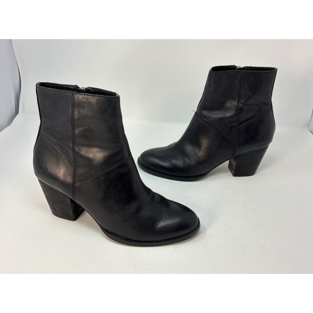 The Frye Co Moto Zip Ankle Booties Women 8.5 3475029 Black Leather Block Heel